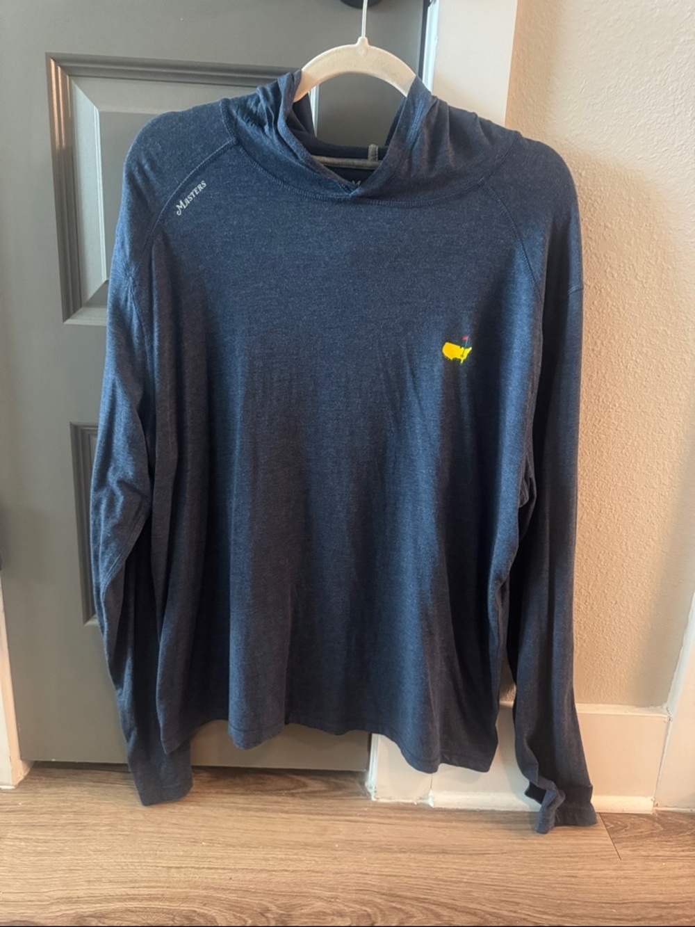 Masters Navy Hooded Long Sleeve Pullover with Yellow Logo